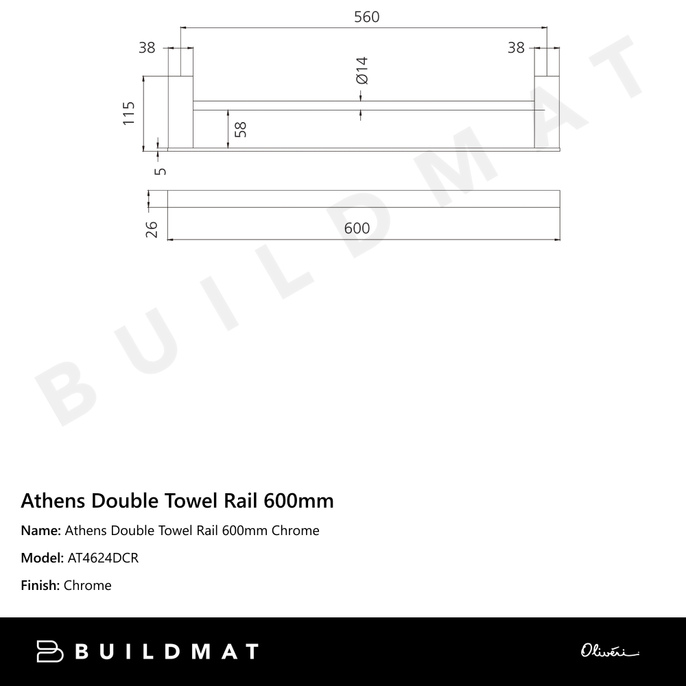 Oliveri Athens Double Towel Rail 600mm Chrome
