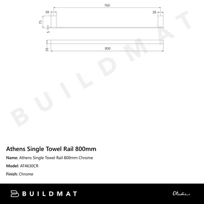 Oliveri Athens Single Towel Rail 800mm Chrome