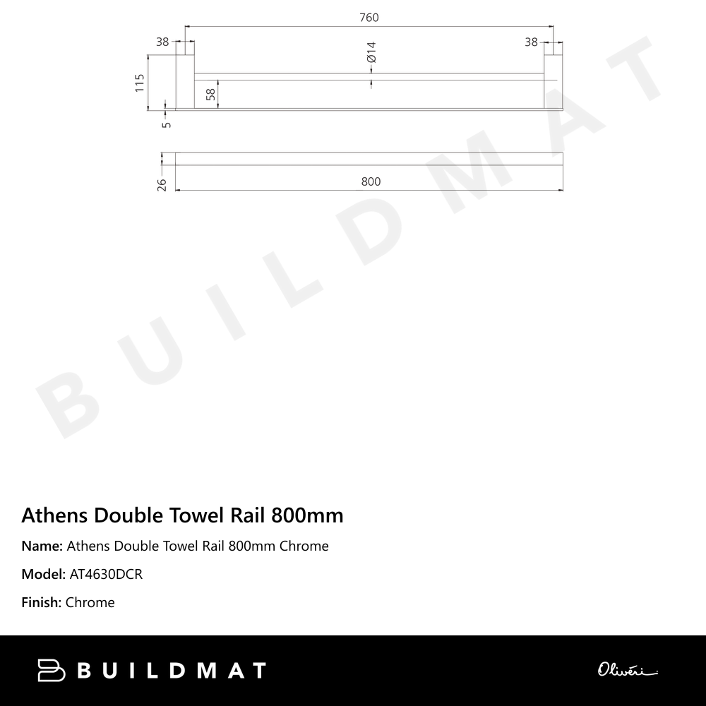 Oliveri Athens Double Towel Rail 800mm Chrome