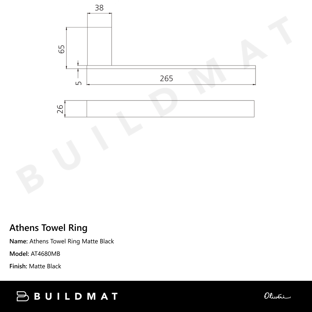 Oliveri Athens Towel Ring Matte Black