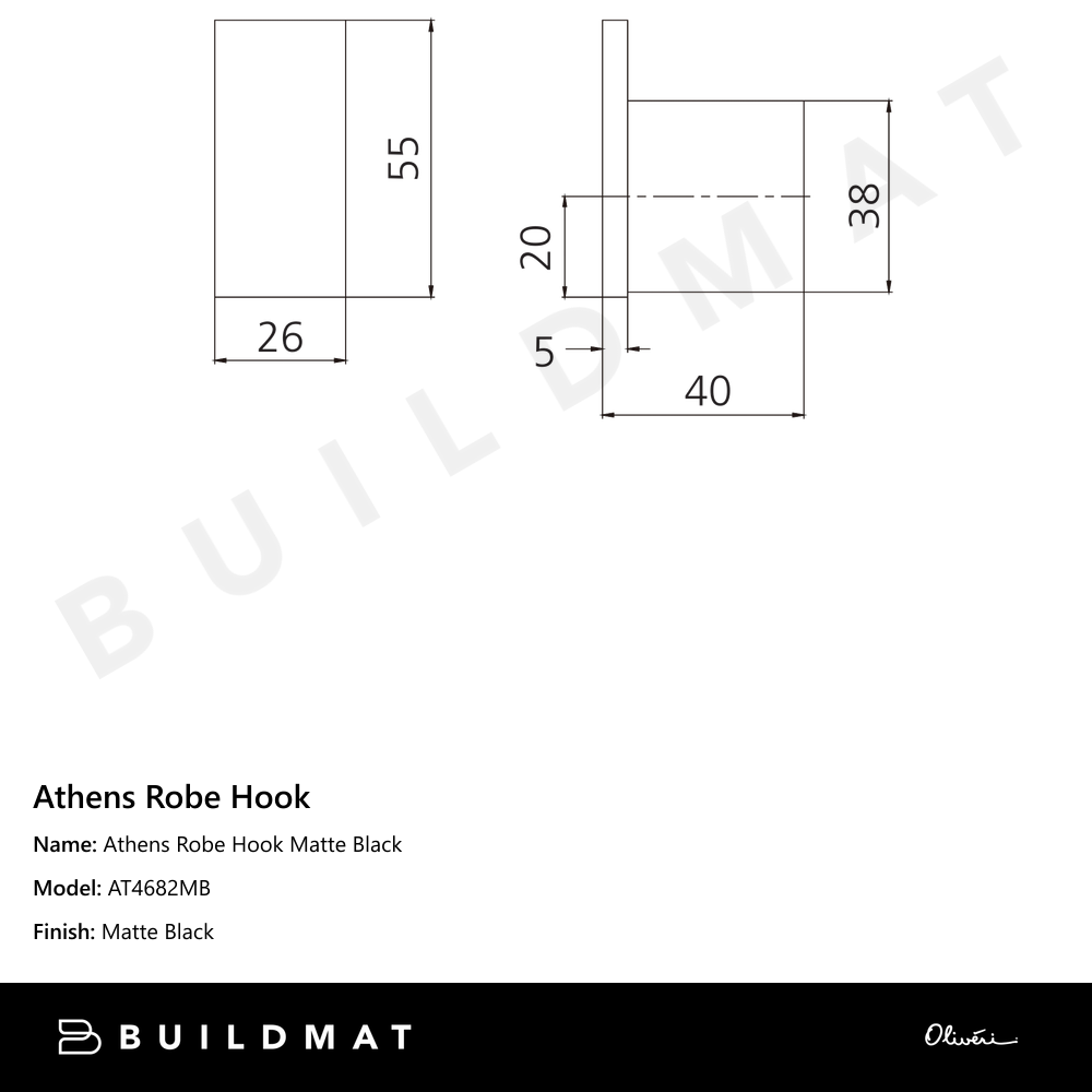 Oliveri Athens Robe Hook Matte Black