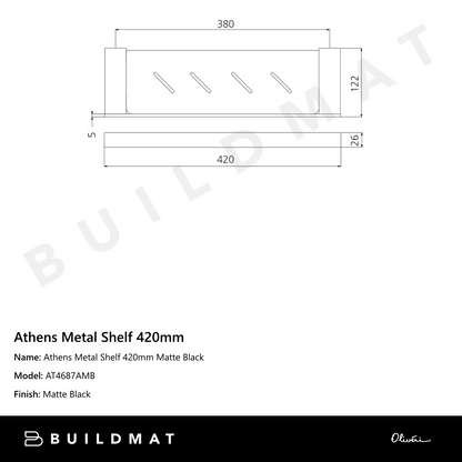 Oliveri Athens Metal Shelf 420mm Matte Black