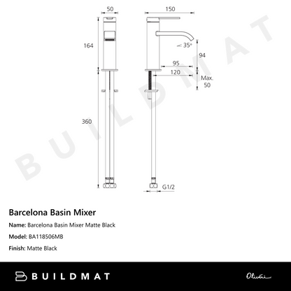 Oliveri Barcelona Basin Mixer Matte Black