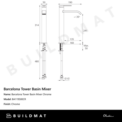 Oliveri Barcelona Tower Basin Mixer Chrome