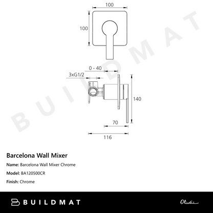 Oliveri Barcelona Wall Mixer Chrome