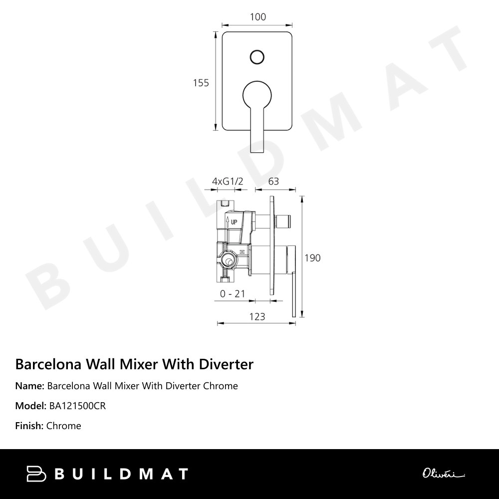 Oliveri Barcelona Wall Mixer With Diverter Chrome