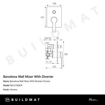 Oliveri Barcelona Wall Mixer With Diverter Chrome