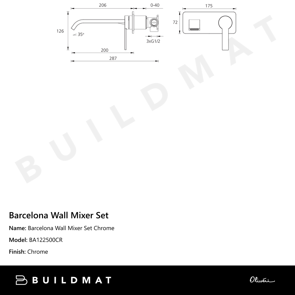 Oliveri Barcelona Wall Mixer Set Chrome