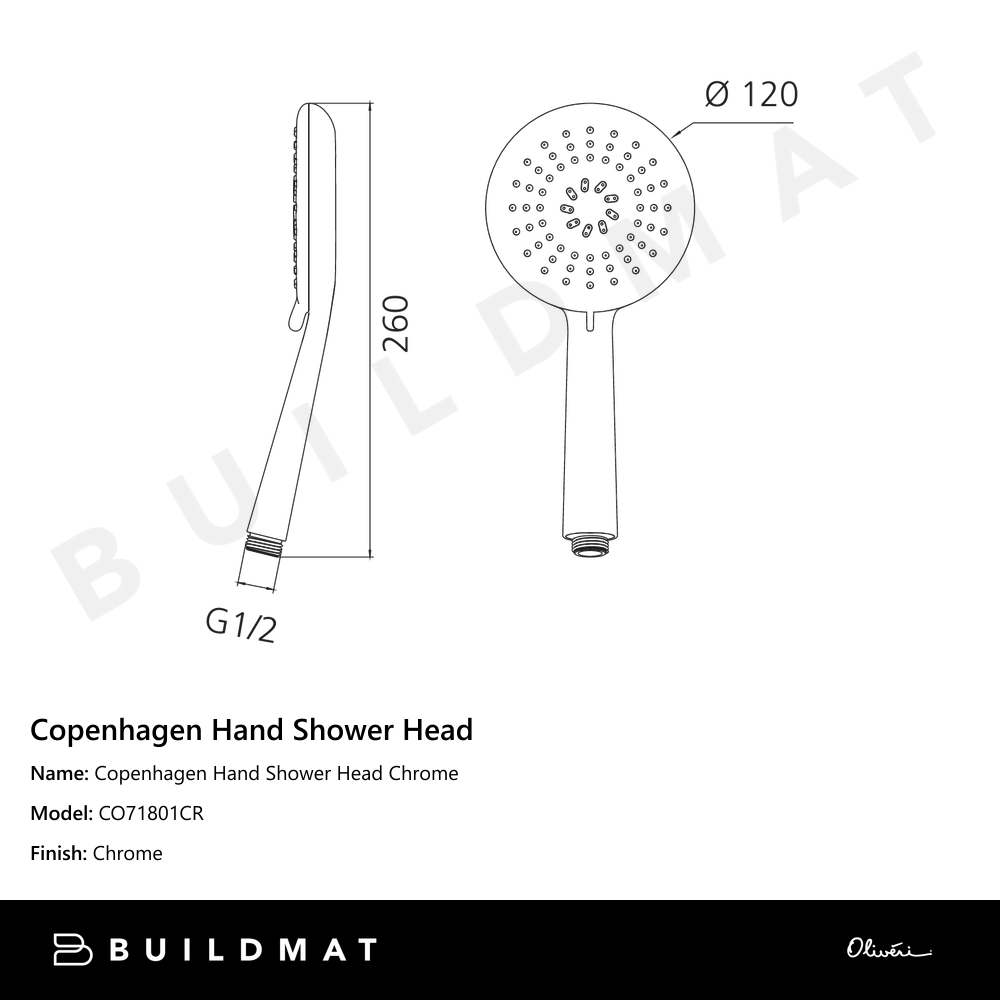 Oliveri Copenhagen Hand Shower Head Chrome