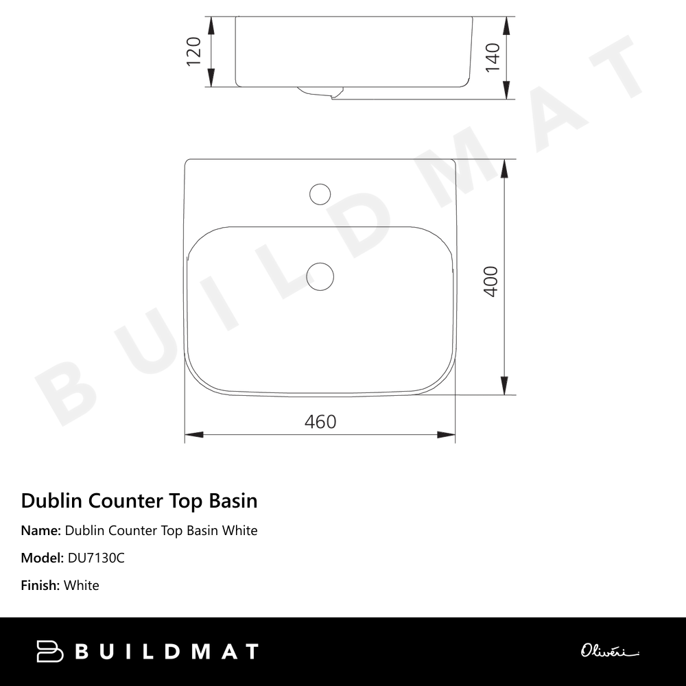 Oliveri Dublin Counter Top Basin with 1 Taphole White
