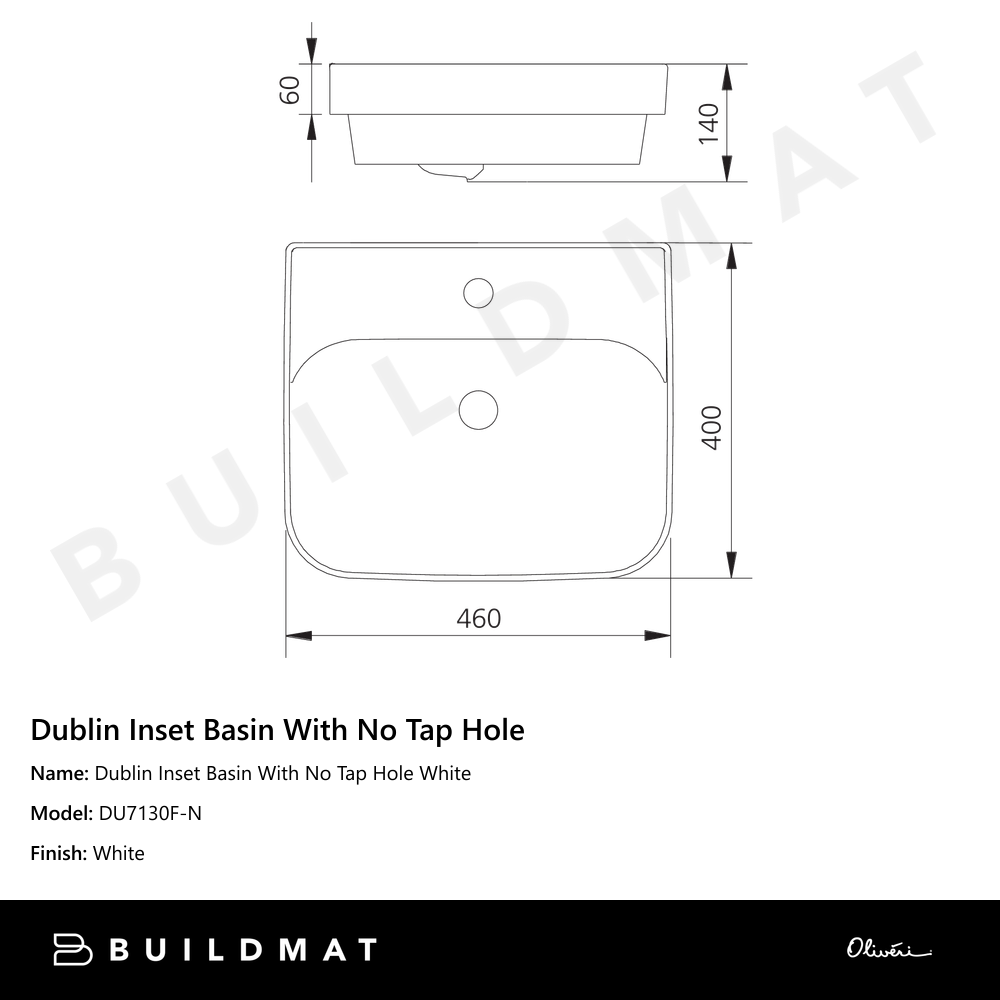 Oliveri Dublin Inset Basin With No Tap Hole White