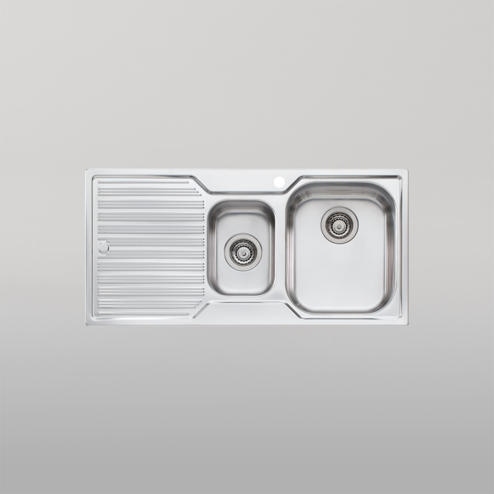 Oliveri Diaz 1 And 1/2 Bowl Sink With Left Drainboard and Taphole Stainless Steel