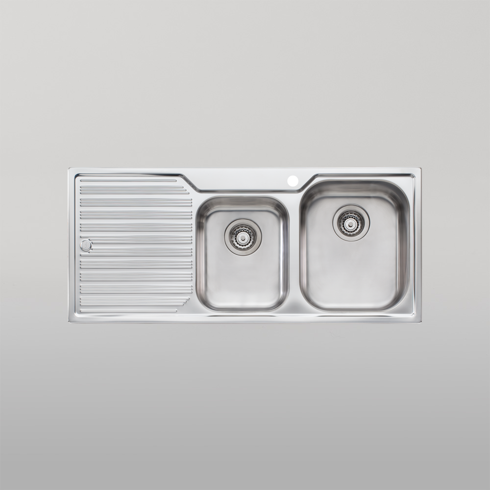Oliveri Diaz 1 And 3/4 Bowl Sink With Left Drainboard and Taphole Stainless Steel