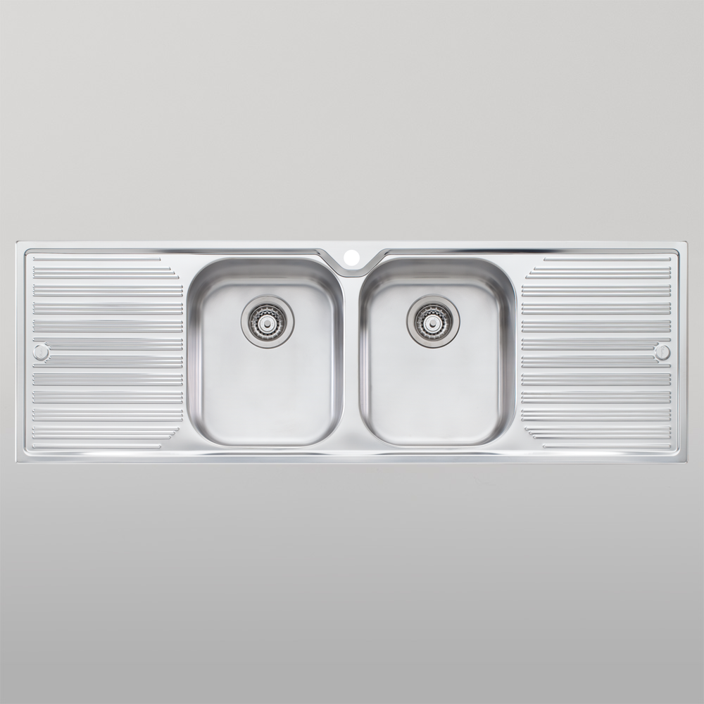 Oliveri Diaz Double Bowl Sink With Double Drainer and Taphole Stainless Steel
