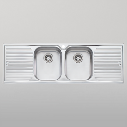 Oliveri Diaz Double Bowl Sink With Double Drainer and Taphole Stainless Steel