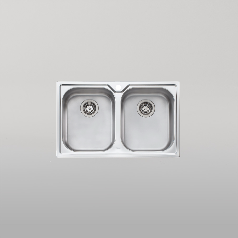 Oliveri Diaz Double Bowl Topmount Sink and Taphole Stainless Steel
