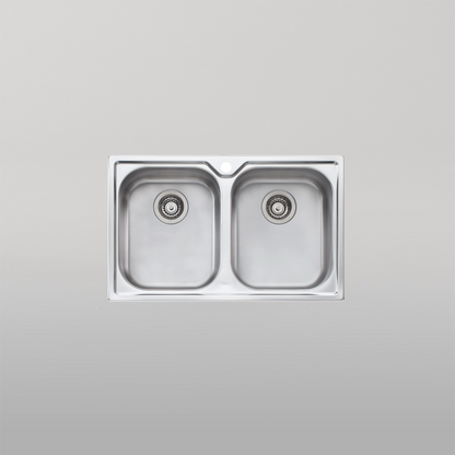 Oliveri Diaz Double Bowl Topmount Sink and Taphole Stainless Steel