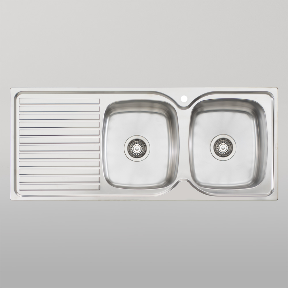 Oliveri Endeavour Double Bowl Sink With Left Drainboard and Taphole Stainless Steel