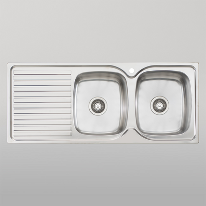 Oliveri Endeavour Double Bowl Sink With Left Drainboard and Taphole Stainless Steel