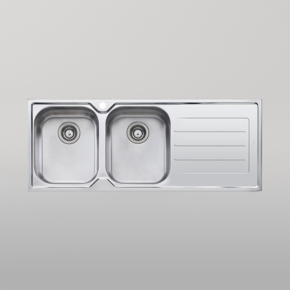 Oliveri Flinders Double Bowl Topmount Sink With Right Drainboard Stainless Steel