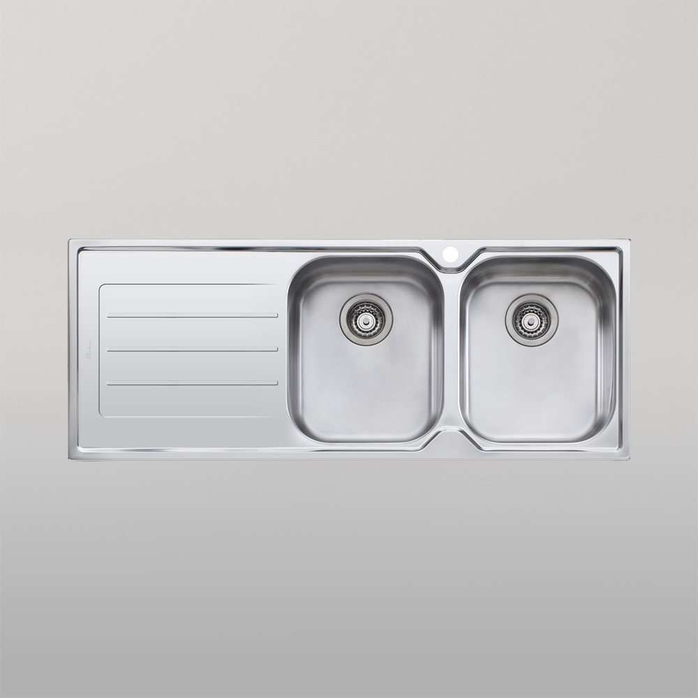 Oliveri Flinders Double Bowl Topmount Sink With Left Drainboard Stainless Steel