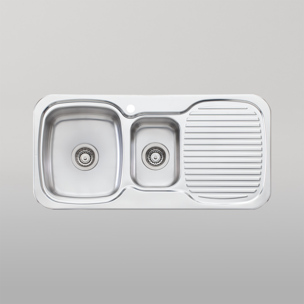 Oliveri Lakeland 1 And 1/2 Bowl Sink With Right Drainboard Stainless Steel