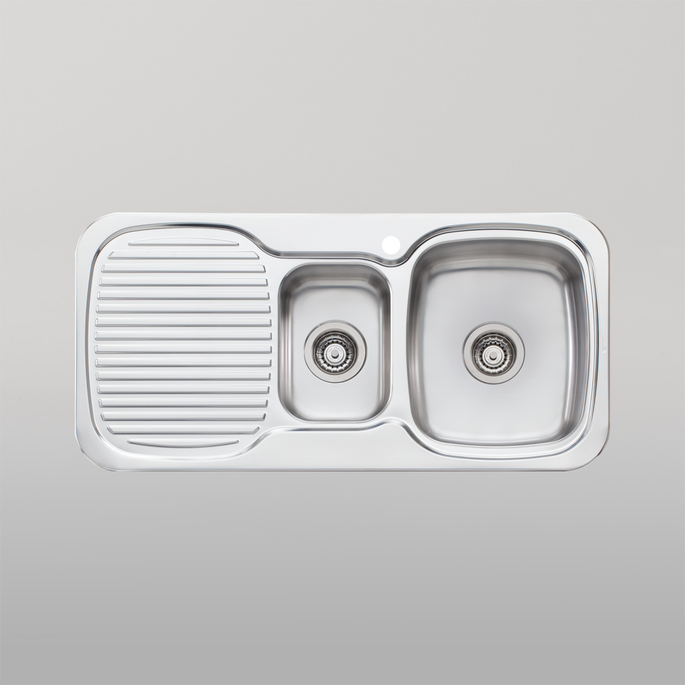 Oliveri Lakeland 1 And 1/2 Bowl Sink With Left Drainboard Stainless Steel