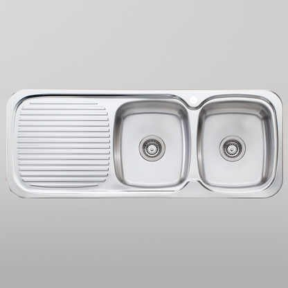 Oliveri Lakeland Double Bowl Sink With Left Drainboard Stainless Steel