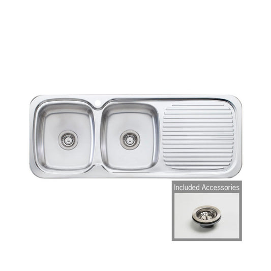 Oliveri LakeLand Left Hand Double Bowl Sink & Drainer LL156