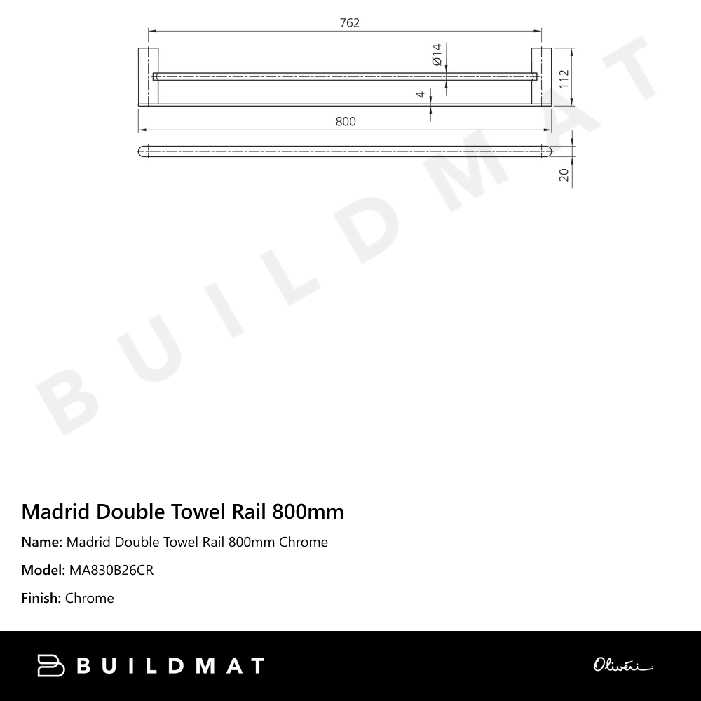 Oliveri Madrid Double Towel Rail 800mm Chrome