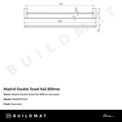 Oliveri Madrid Double Towel Rail 800mm Gunmetal