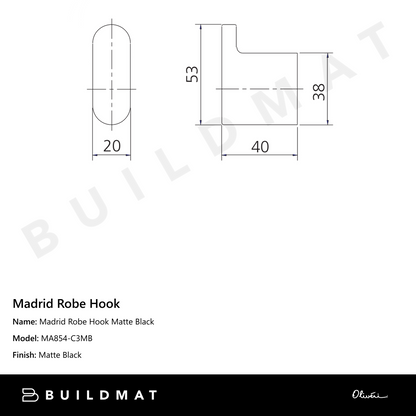 Oliveri Madrid Robe Hook Matte Black