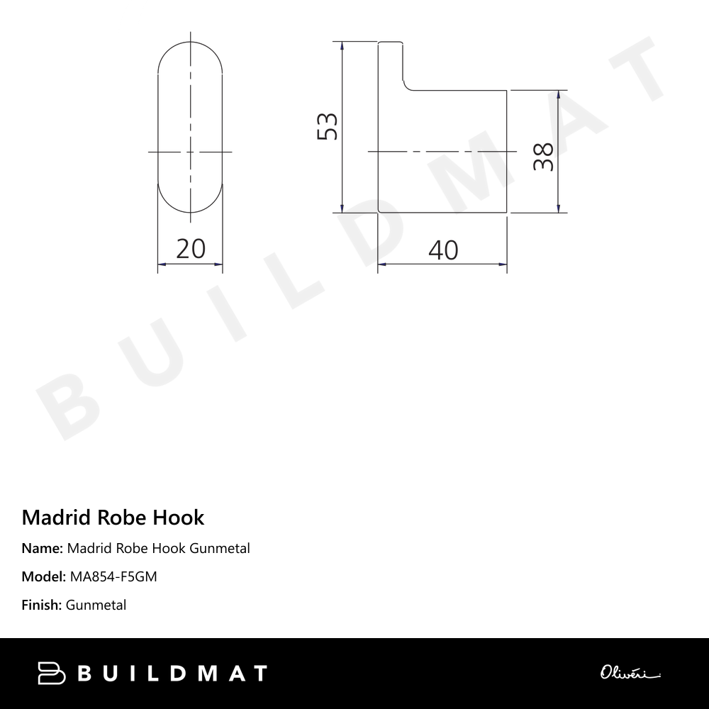 Oliveri Madrid Robe Hook Gunmetal
