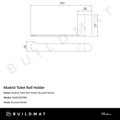 Oliveri Madrid Toilet Roll Holder Brushed Nickel