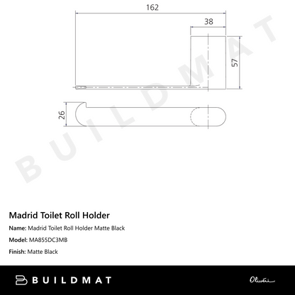 Oliveri Madrid Toilet Roll Holder Matte Black