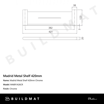 Oliveri Madrid Metal Shelf 420mm Chrome