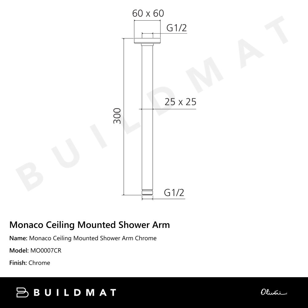 Oliveri Monaco Ceiling Mounted Shower Arm Chrome
