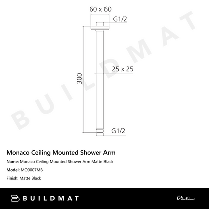 Oliveri Monaco Ceiling Mounted Shower Arm Matte Black