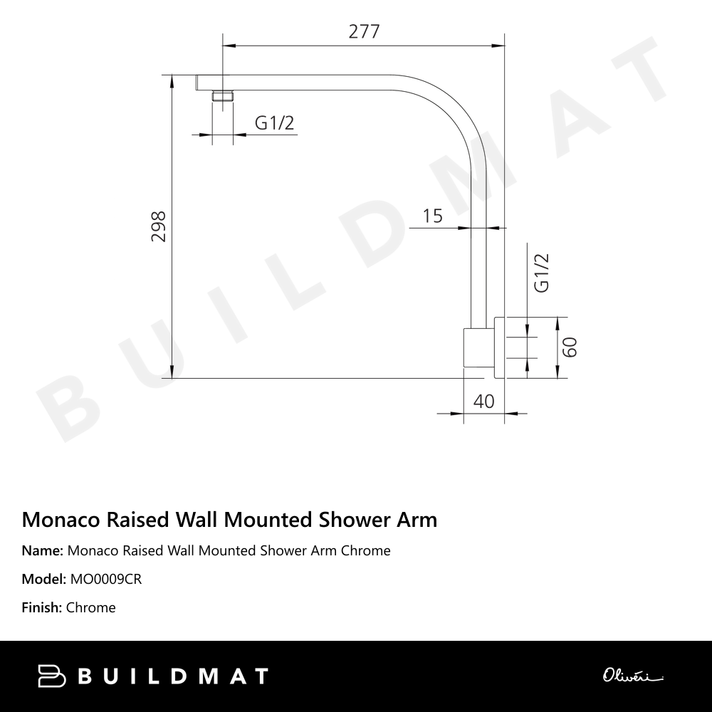 Oliveri Monaco Raised Wall Mounted Shower Arm Chrome