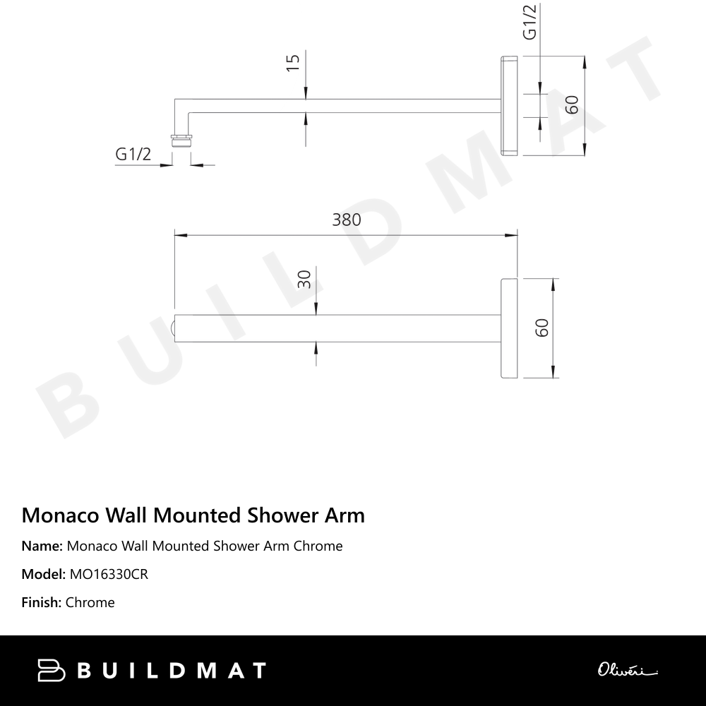 Oliveri Monaco Wall Mounted Shower Arm Chrome