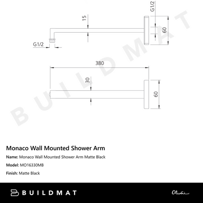 Oliveri Monaco Wall Mounted Shower Arm Matte Black