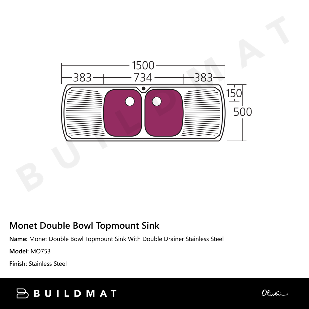 Oliveri Monet Double Bowl Topmount Sink With Double Drainer Stainless Steel
