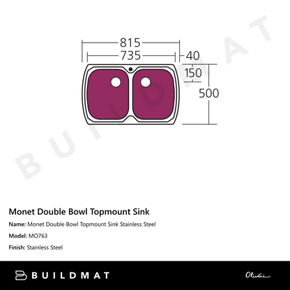 Oliveri Monet Double Bowl Topmount Sink Stainless Steel