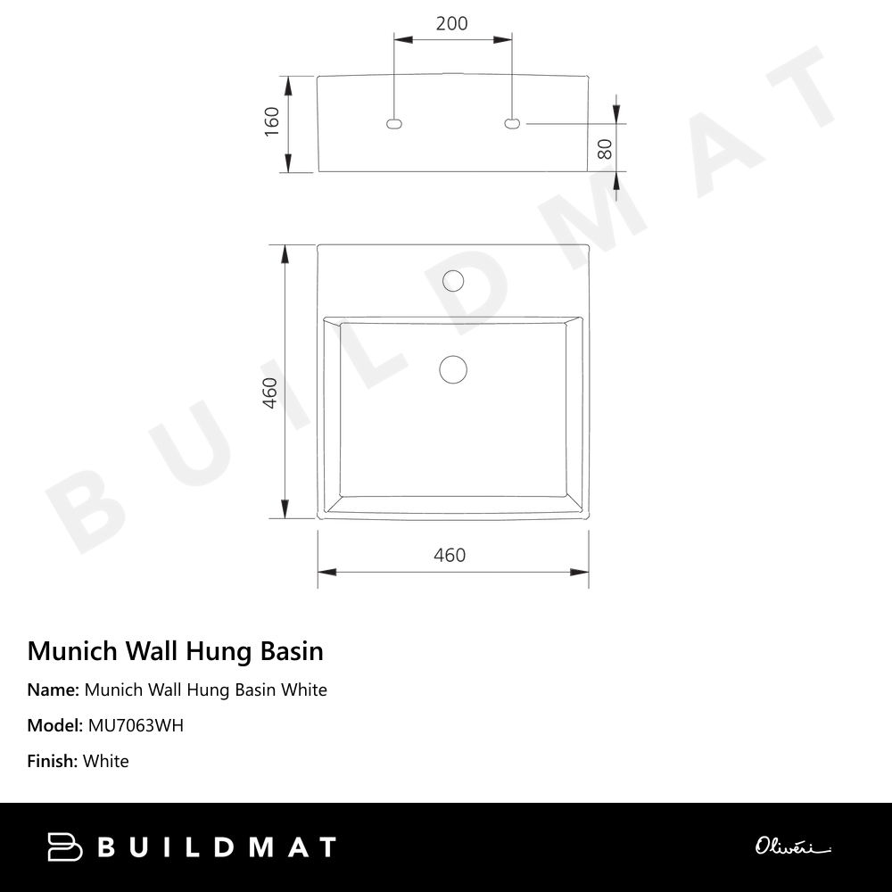 Oliveri Munich Wall Hung Basin White