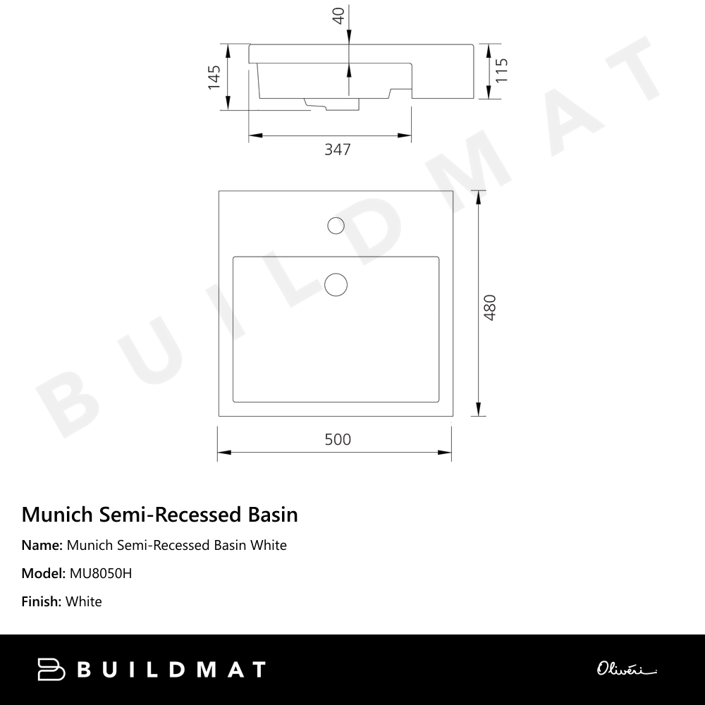 Oliveri Munich Semi-Recessed Basin White