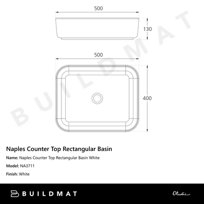Oliveri Naples Counter Top Rectangular Basin White