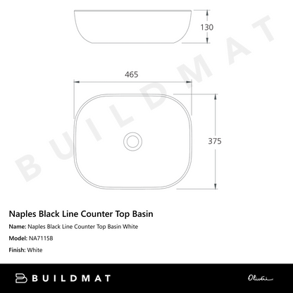Oliveri Naples Black Line Counter Top Basin White