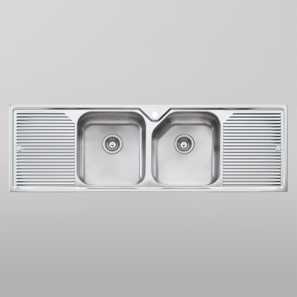 Oliveri Nu-Petite Double Bowl Topmount Sink With Double Drainer Stainless Steel