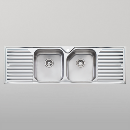 Oliveri Nu-Petite Double Bowl Topmount Sink With Double Drainer Stainless Steel