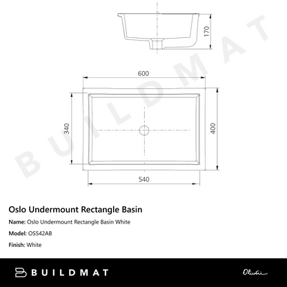 Oliveri Oslo Undermount Rectangle Basin White